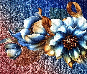 Grafika, Tasiemka, Niebieskie, Kwiaty