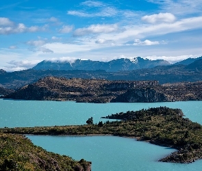 San Martin Lago, Jezioro OHiggins, Andy Patagońskie, Argentyna, Jezioro, Góry, Niebo