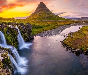 Kirkjufell, Islandia, Kirkjufellsfoss, Wodospad, Góra