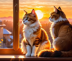 Koty, 2D, Zachód słońca, Okno, Dwa