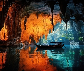 Jaskinia, Filipiny, Puerto Princesa, Rzeka, Łódka
