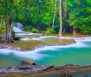 Wodospad, Tajlandia, Kanchanaburi, Huai Mae Khamin Waterfall, Drzewa