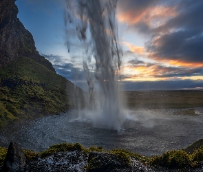 Chmury, Skała, Islandia, Wodospad Seljalandsfoss