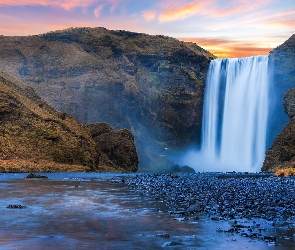 Islandia, Kamienie, Skały, Góry, Rzeka Skoga, Wodospad Skogafoss