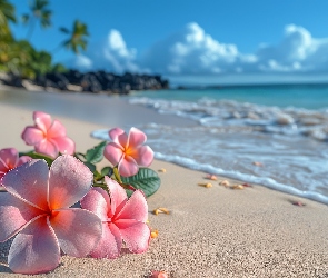 Kwiaty, Grafika Kwiat, Morze, Plaża, Plumeria