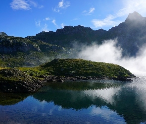 Francja, Mgła, Pireneje, Góry, Jezioro, Lac du Miey