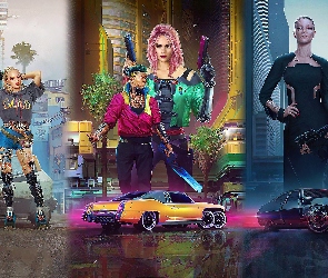 Cyberpunk 2077, Plakat, Pojazdy, Postacie, Gra