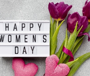 Ramka, Serca, Happy Womens Day, Napis, Tulipany