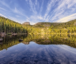 Bear Lake, Stany Zjednoczone, Jezioro, Stan Kolorado, Las, Park Narodowy Gór Skalistych, Odbicie, Drzewa