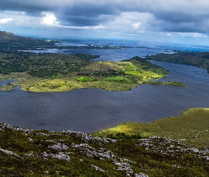 Jezioro, Irlandia, Galway, Lough Corrib, Wzgórza