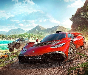 Góry, Mecedes AMG, Forza Horizon 5, Czerwony