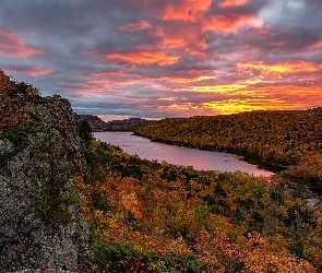 Lake of the Clouds, Jesień, Jezioro, Porcupine Mountains, Michigan, Góry, Stany Zjednoczone, Lasy