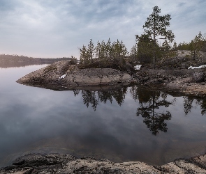 Drzewa, Rosja, Karelia, Skały, Jezioro Ładoga