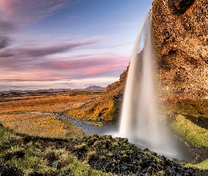 Rzeka, Skała, Islandia, Wodospad Seljalandsfoss