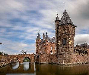 Niebo, Wieża, Brabancja Północna, Chmury, Zamek Heeswijk, Holandia, Pond Heeswijk