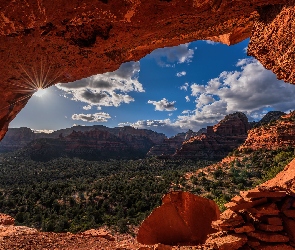 Skały, Krzewy, Jaskinia, Skały, Arizona, Czerwone, Stany Zjednoczone, Sedona