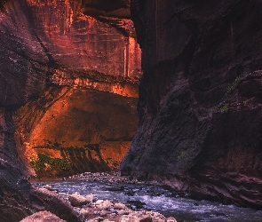 Virgin River, Zion Narrows, Rzeka, Kanion, Utah, Kamienie, Stany Zjednoczone, Park Narodowy Zion