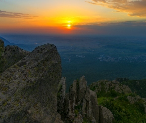 Skały, Góry, Zachód słońca