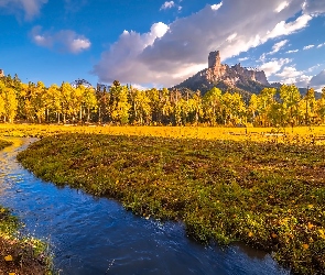 Rzeka, Skały, Jesień, Drzewa, Karolina Północna, Rośliny, Stany Zjednoczone, Przełęcz Owl Creek Pass