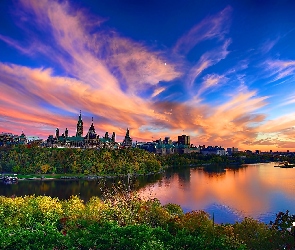 Ottawa, Kanada, Parlament Hill, Zachód Słońca, Rzeka
