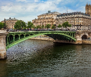 Paryż, Most Notre-Dame, Rzeka Sekwana, Domy, Francja