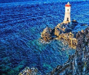 Sardynia, Latarnia morska Capo Ferro, Skały, Morze Śródziemne, Włochy