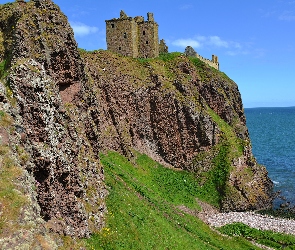 Szkocja, Stonehaven, Zamek Dunnottar, Ruiny, Skały, Klif