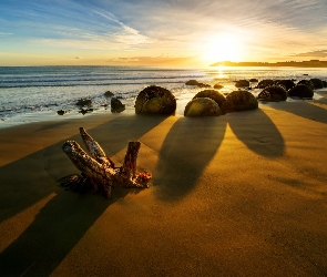 Plaża, Nowa Zelandia, Słońca, Zachód