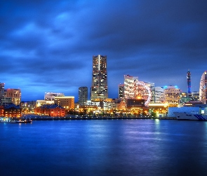 Yokohama, Noc, Drapacze Chmur, Port