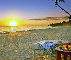 Wschód Słońca, Śniadanie, Morze, Plaża